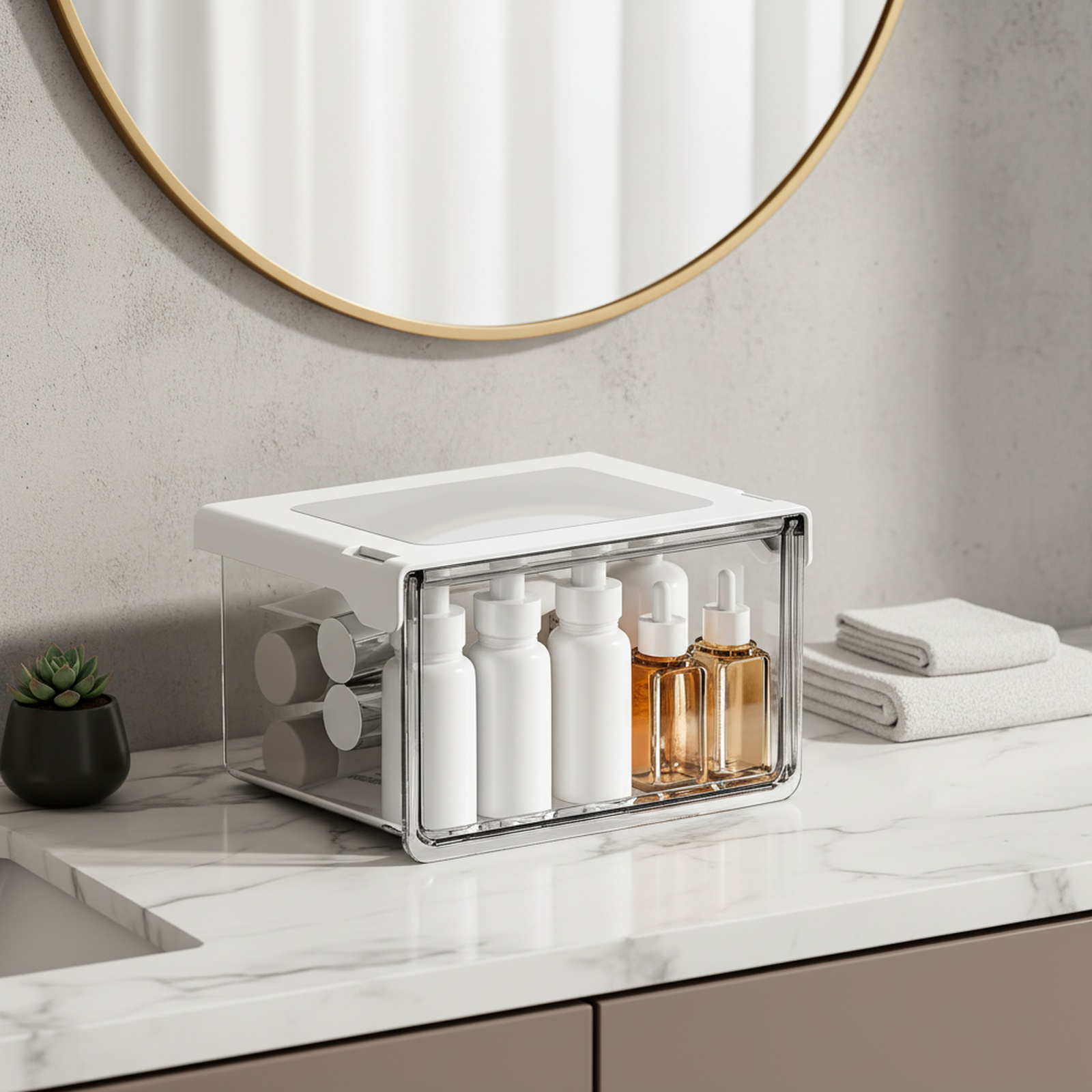 33度の傾斜で出し入れしやすいテーブル下収納ボックス