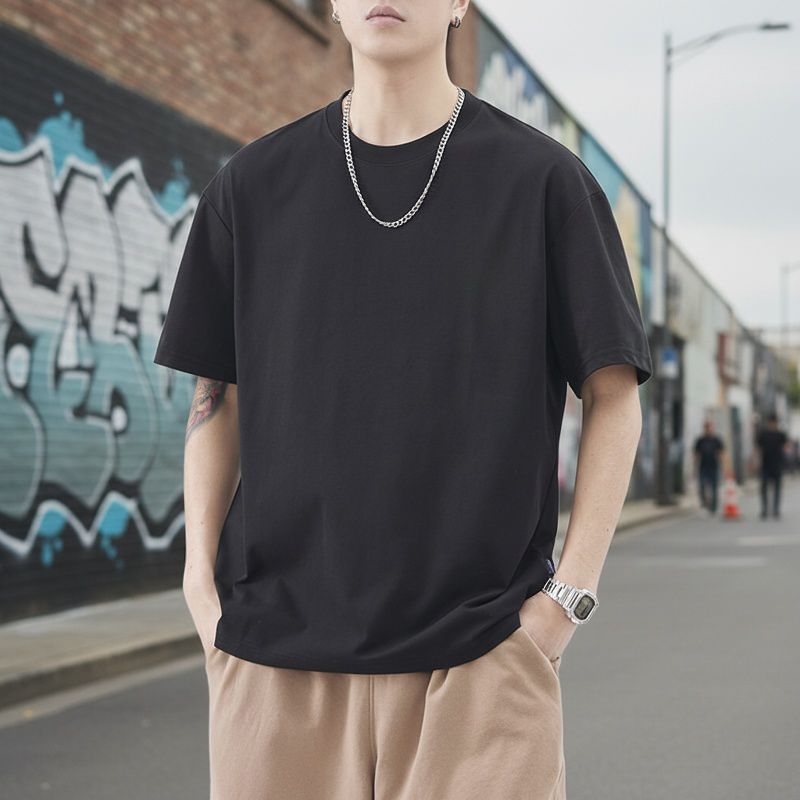 メンズヘビーウェイトプリントアイスシルク半袖Tシャツ