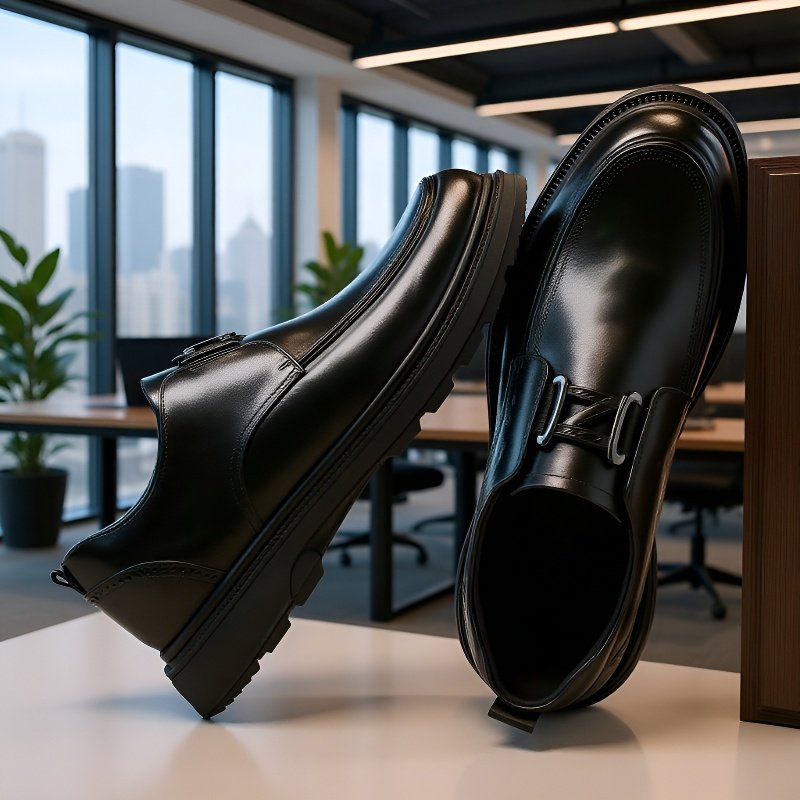 حذاء رجالي من الجلد الطبيعي بنعل مرن وجيد التهوية