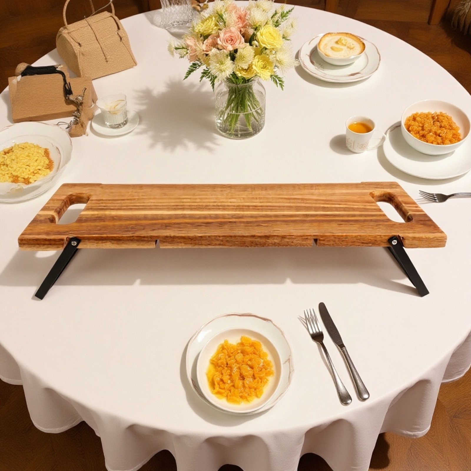 Bandeja de madera para charcutería, tabla para servir aperitivos y queso con asas