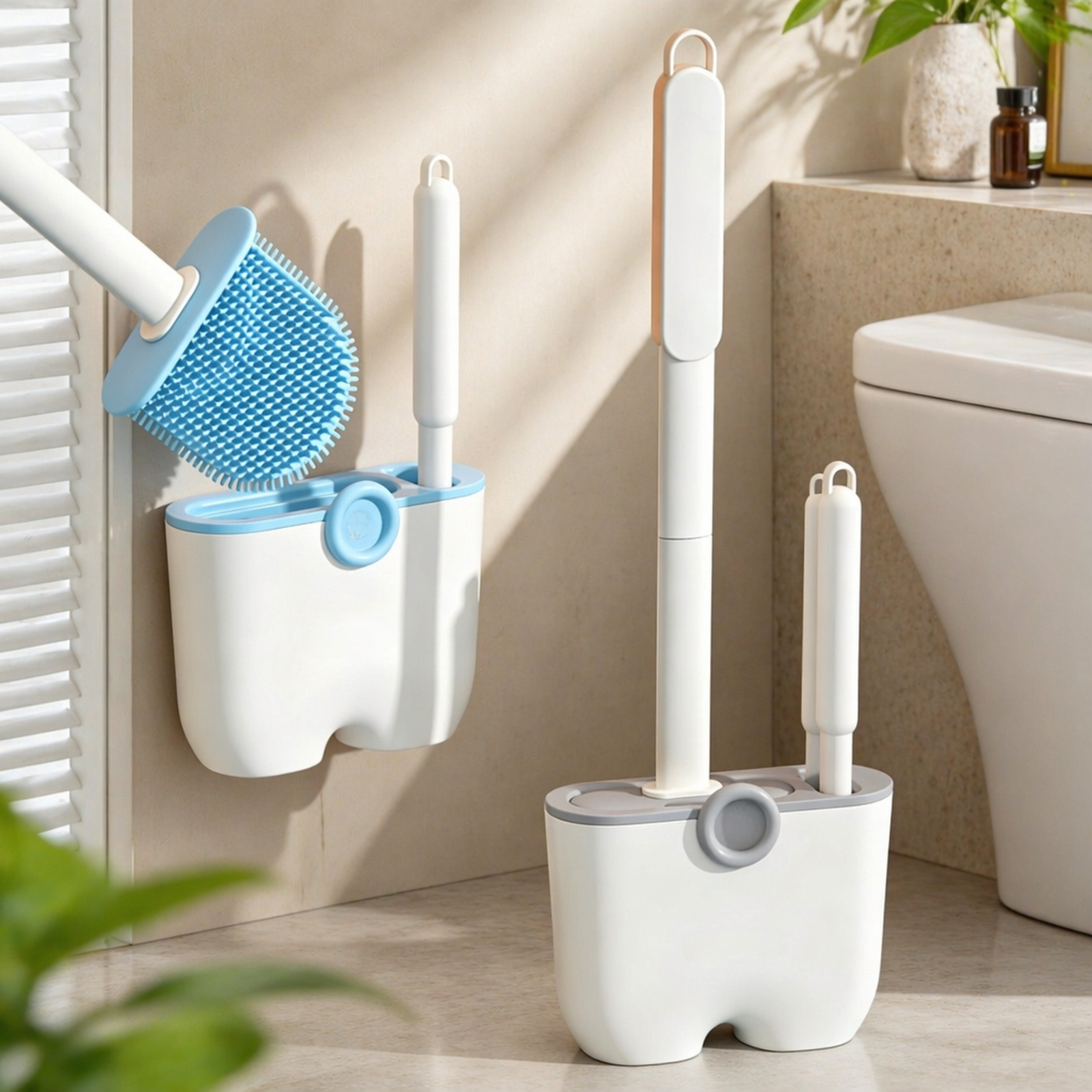 Detalle del material de silicona flexible del portacepillo para baño