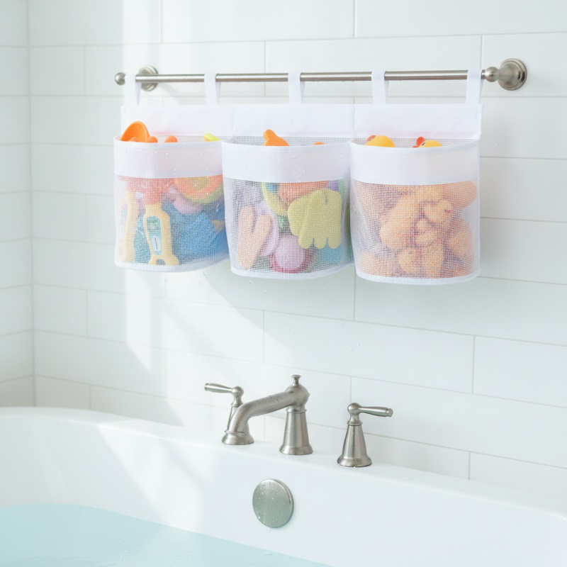 Netztasche zur Aufbewahrung von Kinderspielzeug im Badezimmer, Mehrfachgitter, grün