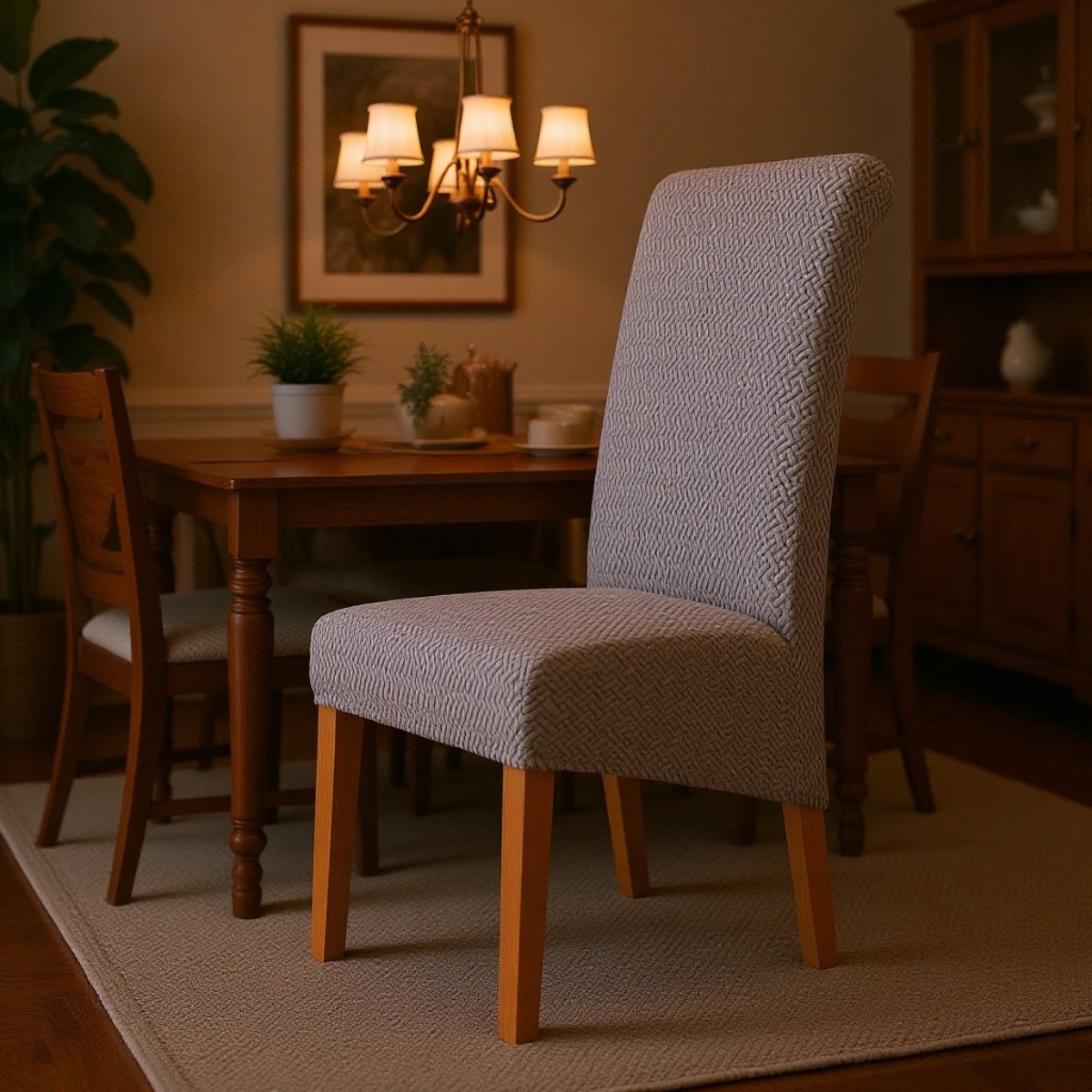 Chaise de salle à manger en tissu jacquard extensible, dossier haut, pour hôtel