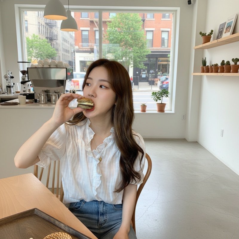 여성스러운 실루엣의 순면 셔츠 뒷모습