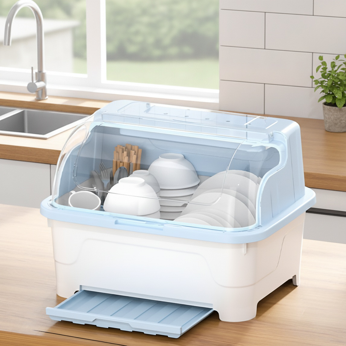 Boîte de rangement pour bols et assiettes avec couvercle, support pour couverts, cuisine