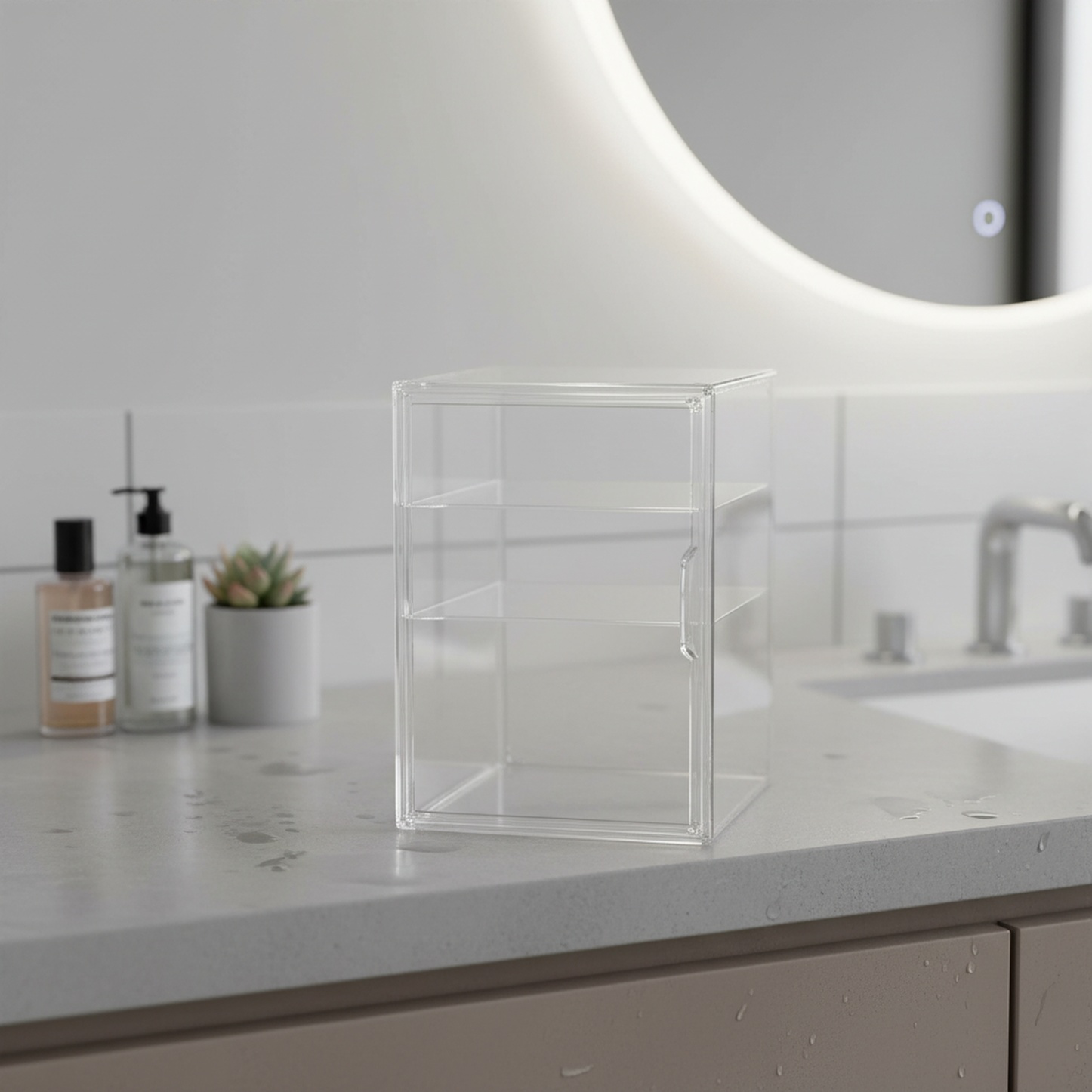 Boîte d'exposition en acrylique pour figurines, boîte transparente avec plaque centrale 2 pièces