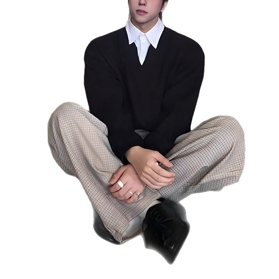 黑色假两件衬衫领卫衣男秋冬cleanfit高级感学院风长袖polo衫上衣