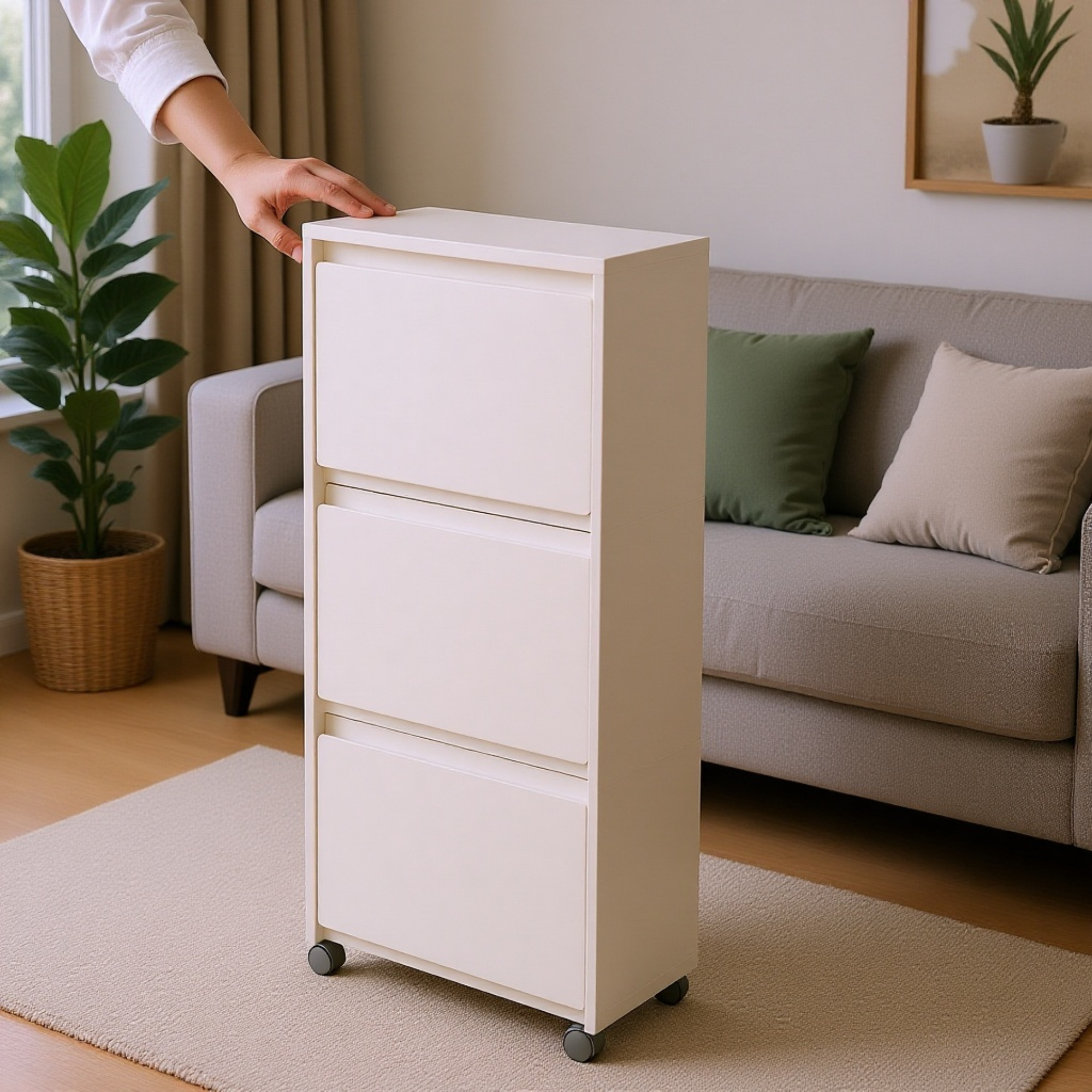 Toy Storage Cabinet with Wheels, Home Living Room Organizer