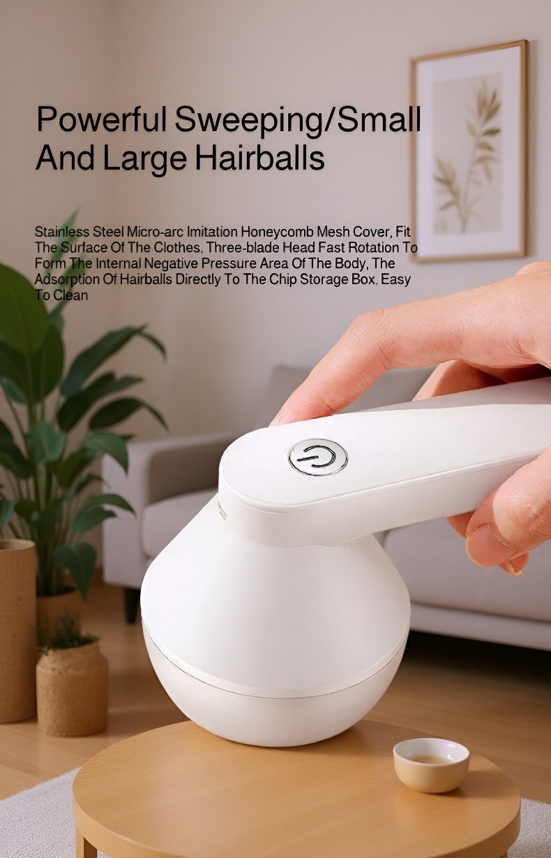 Portable USB rechargeable lint remover for clothes on white background