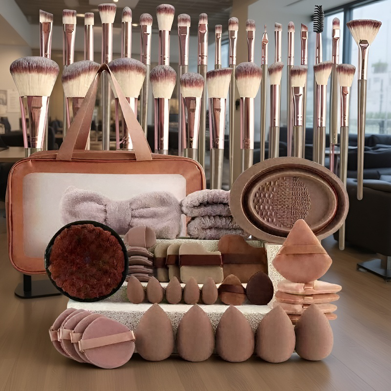 67-teiliges Make-up-Pinsel und Puderquasten Set, großes Schminkwerkzeugset, Kaffeefarbe