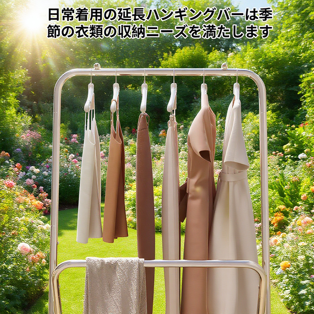 厚みのある金属製フレーム付き洋服ラック全体画像