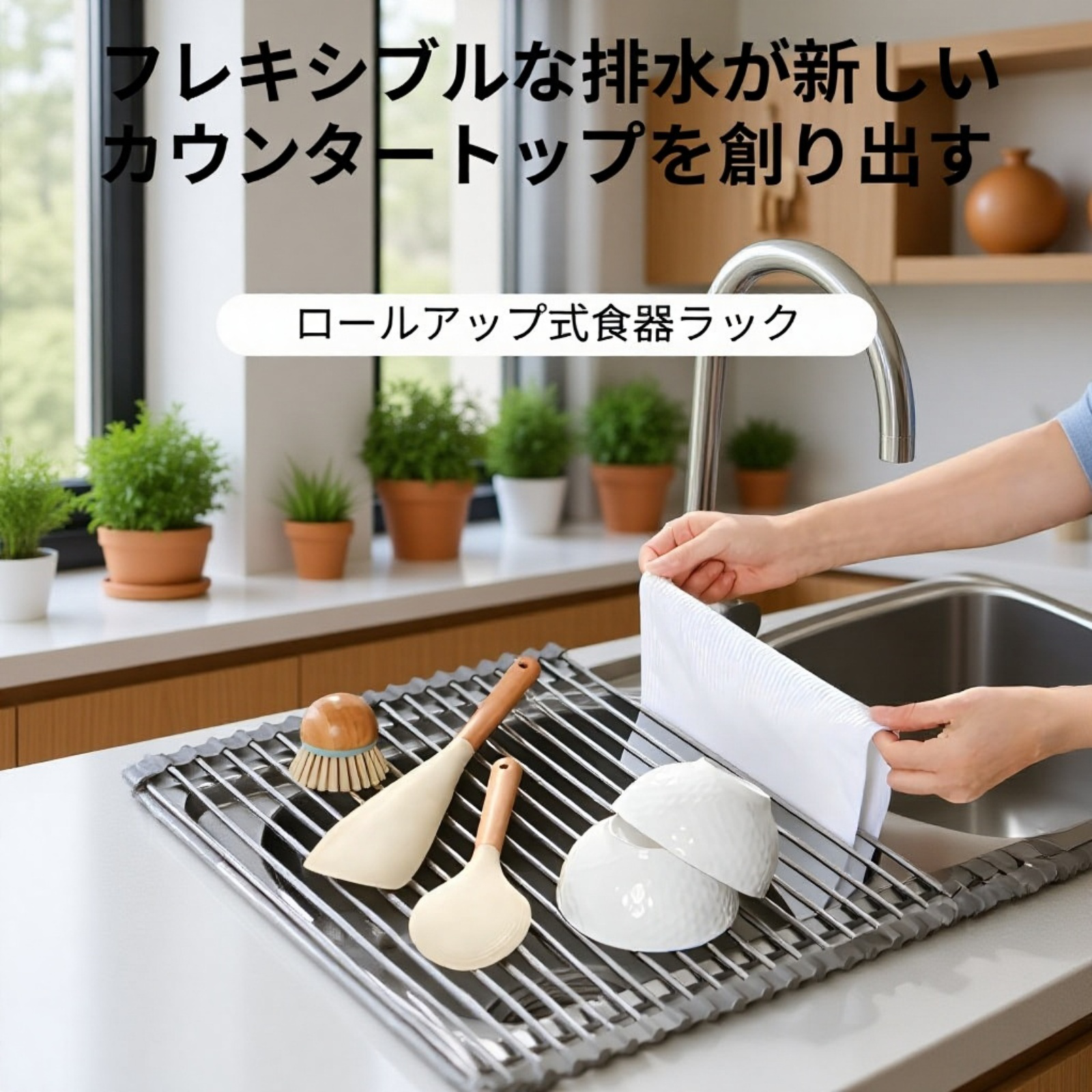  折りたたみ式シリコンキッチンシンク水切りラック・果物野菜用フィルタースタンド