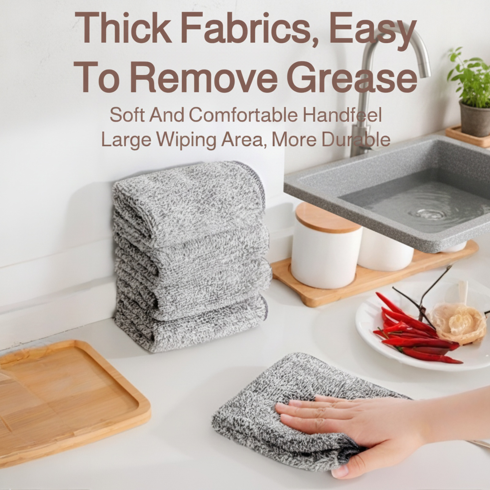 Non-stick oil-resistant kitchen rag in use