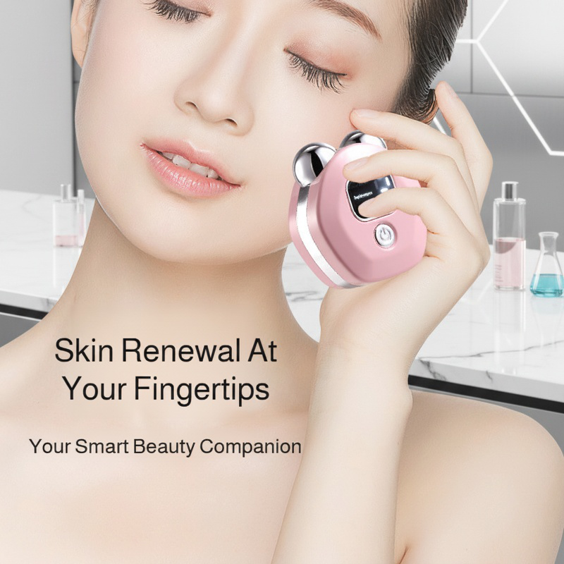 Portable Heated Vibration Beauty Device, Rechargeable EMS Microcurrent Dual Roller Massager