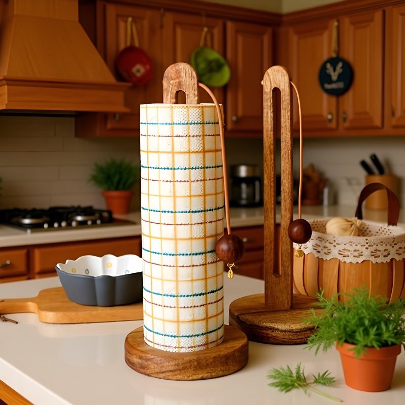 Punch-Free Wooden Kitchen Paper Towel Rack