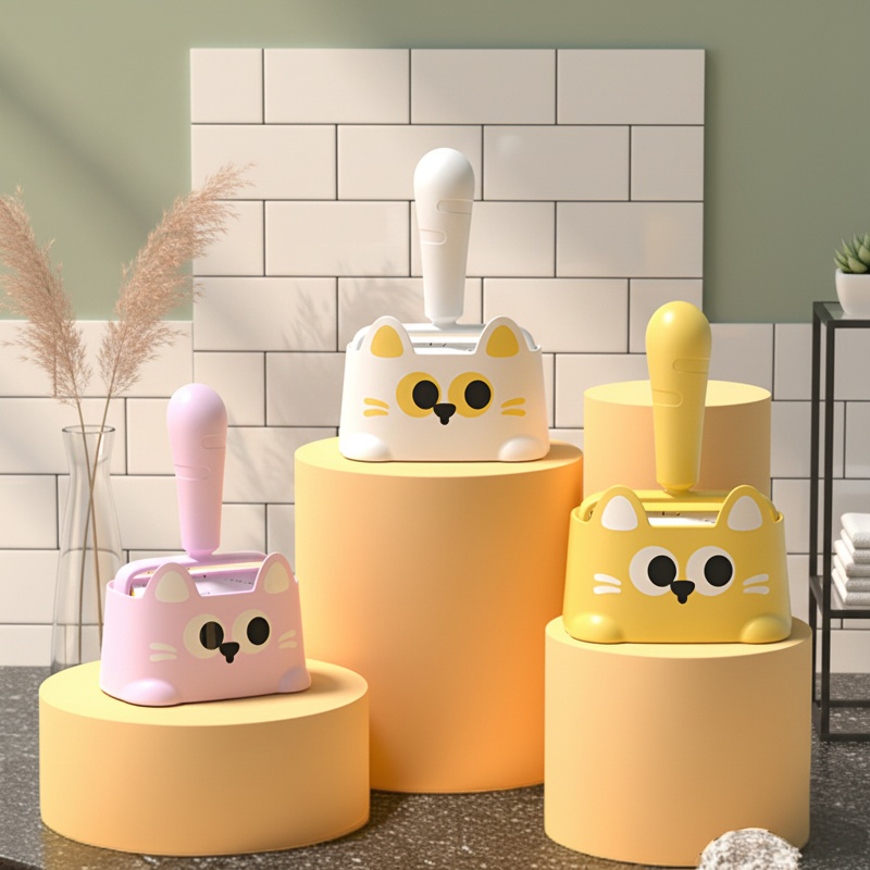 New Cartoon Cat Hair Removal Set with Replaceable Tearable Roller and Clothing Tool