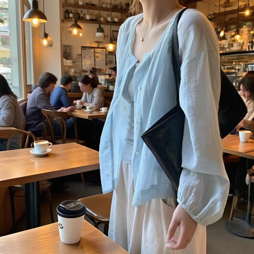 긴팔 벌룬소매 선블라우스 부드러운 카디건 블라우스 시스루 여름 얇은 텐셀 라운드 블라우스