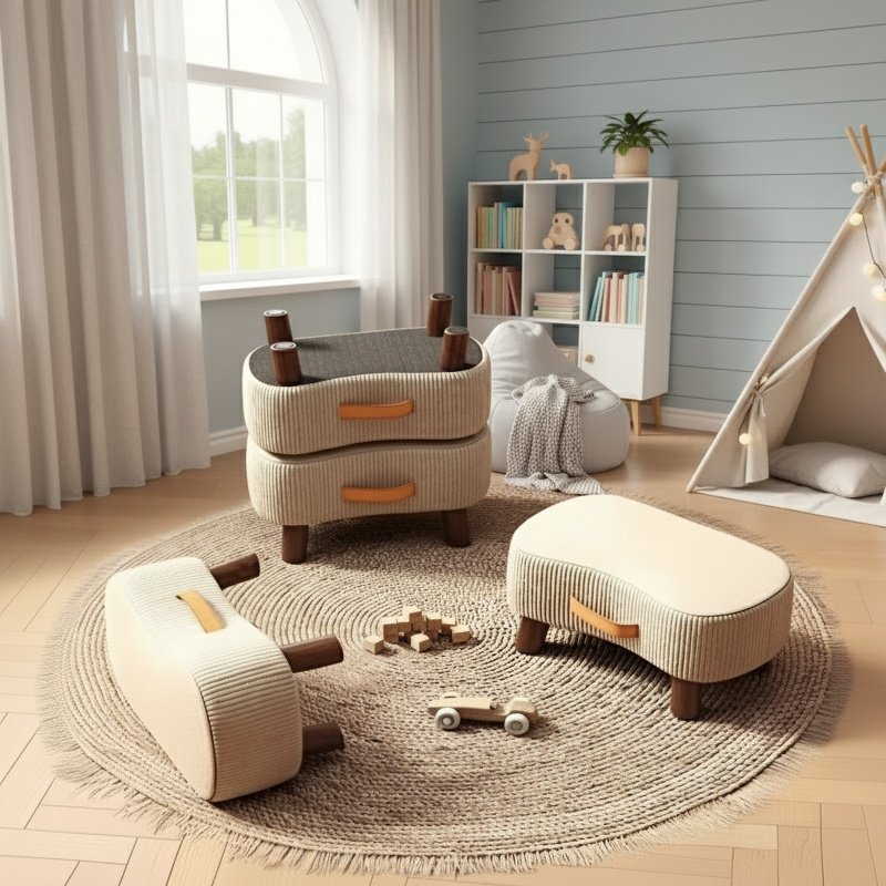 Portable Solid Wood Footstool Shoe Changing Stool and Coffee Table