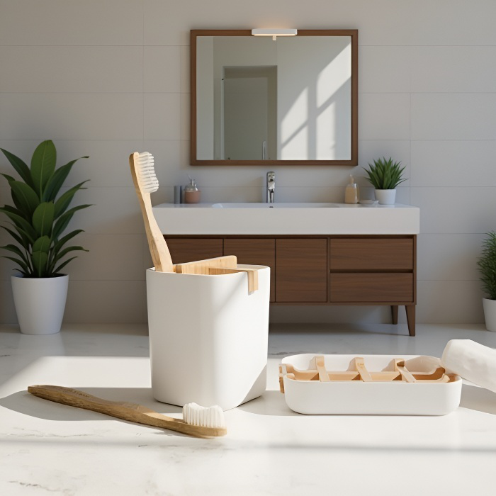 Custom engraved logo bamboo pen holder