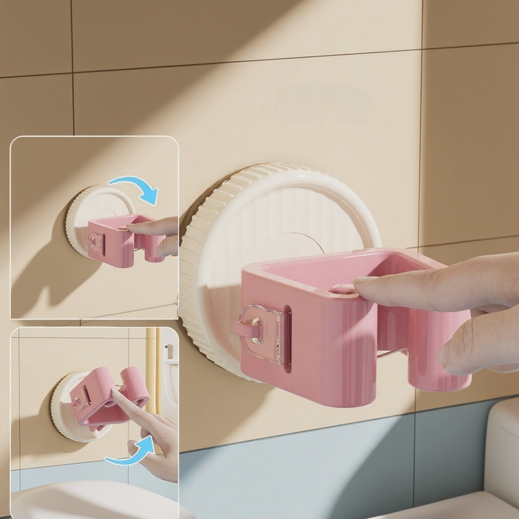 화장실 문 뒤 벽걸이 밀대걸이 편리한 빨판 펀치프리 벽걸이 벽수납 미끄럼방지 밀대걸이 벽수납선반
