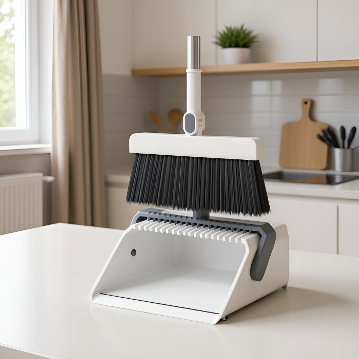Foldable broom and dustpan combo with thick bristles