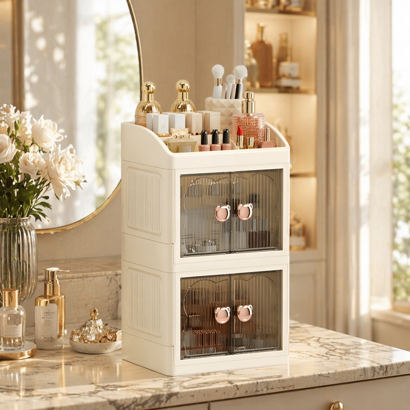 Multifunctional desktop makeup storage cabinet for skincare and cosmetics