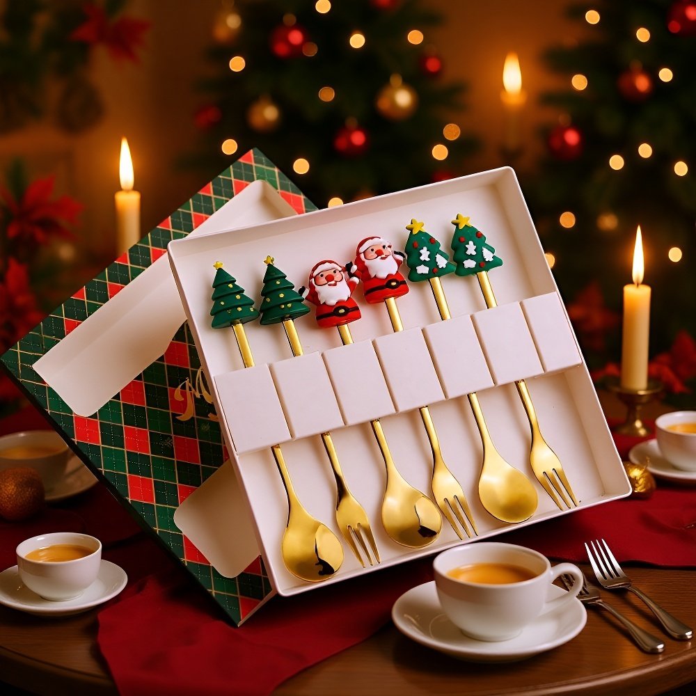 Christmas Santa Tree Stainless Steel Spoon and Fork Set