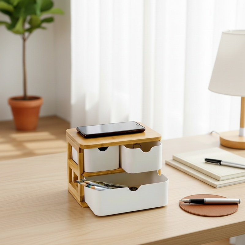 Eco-friendly bamboo fiber desk drawer organizer
