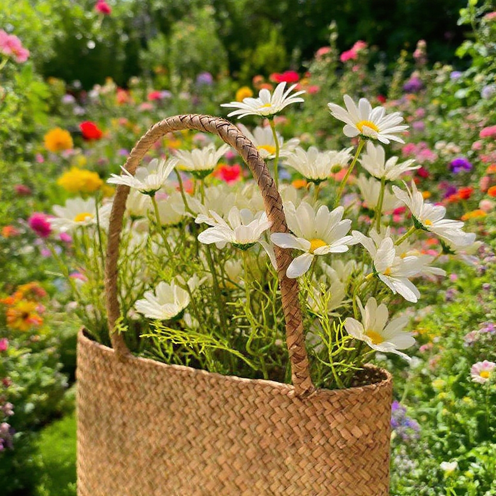 Cesta de mano tejida de algas marinas estilo nórdico