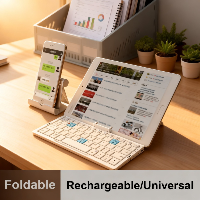 Mobile Phone Tablet Portable Folding Bluetooth Keyboard