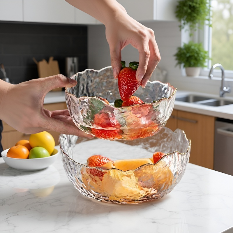 Hammered Clear Gold-Rimmed Glass Bowl