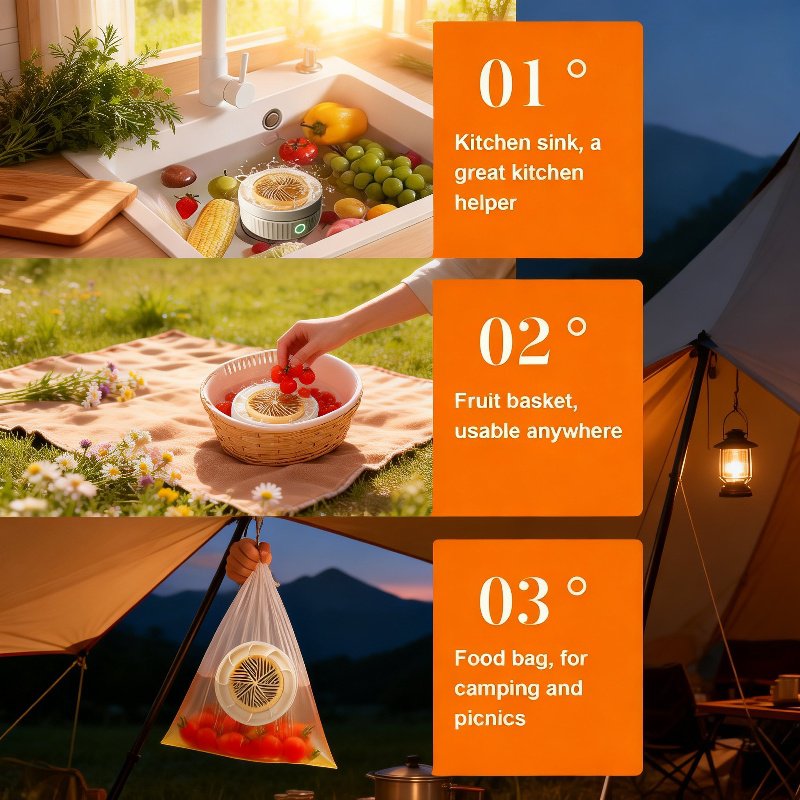 Family using fruit and vegetable washer for food safety