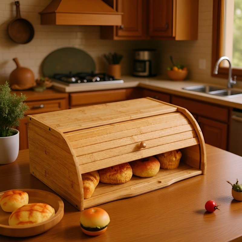 Dřevěný chlebník z bambusu v japonském stylu – domácí vícevrstvá úložná krabice na chleba