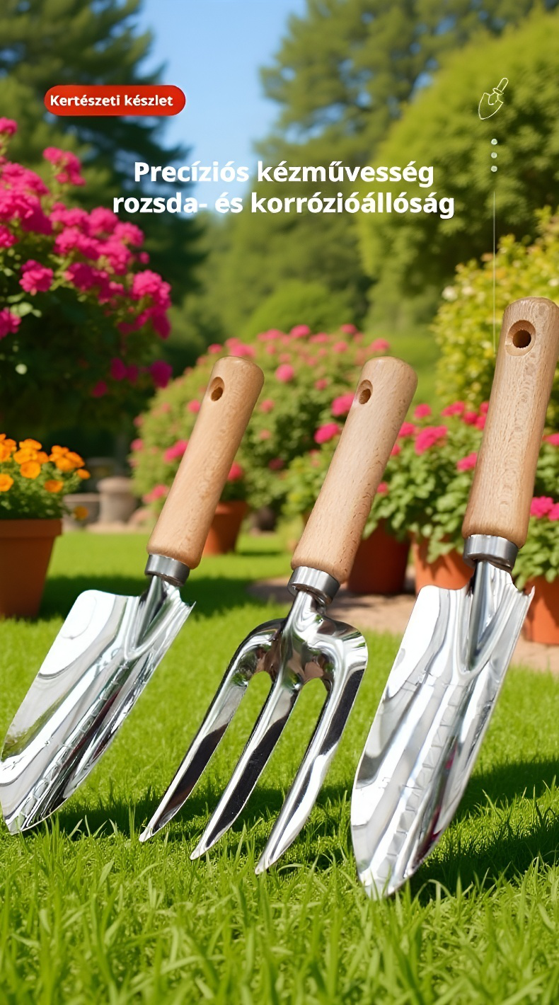 Háromdarabos kerti szerszám készlet virágásóval