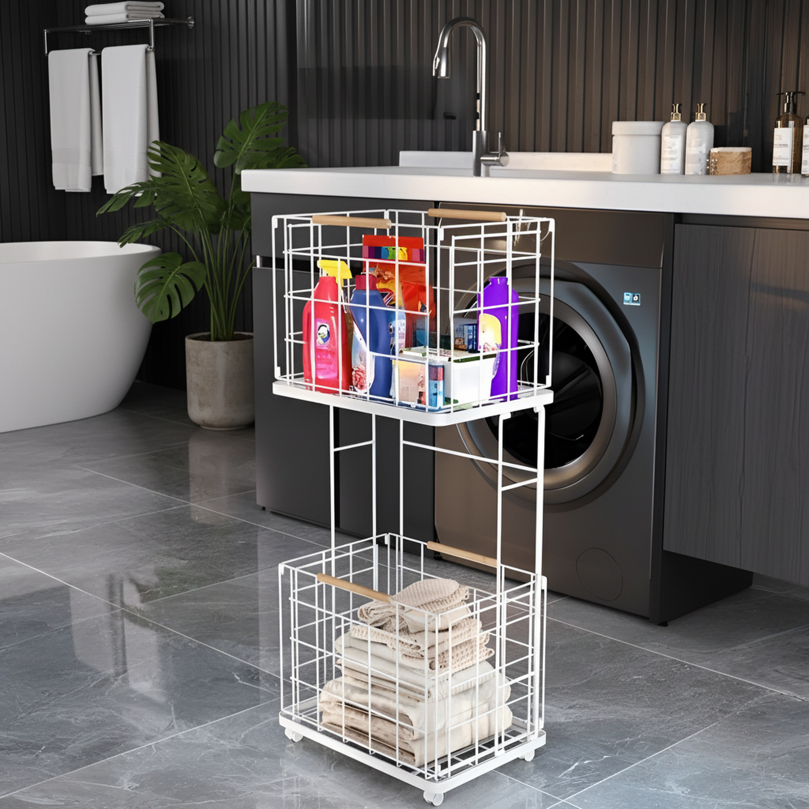 Nordic Style Household Double-Layer Removable Dirty Clothes Basket