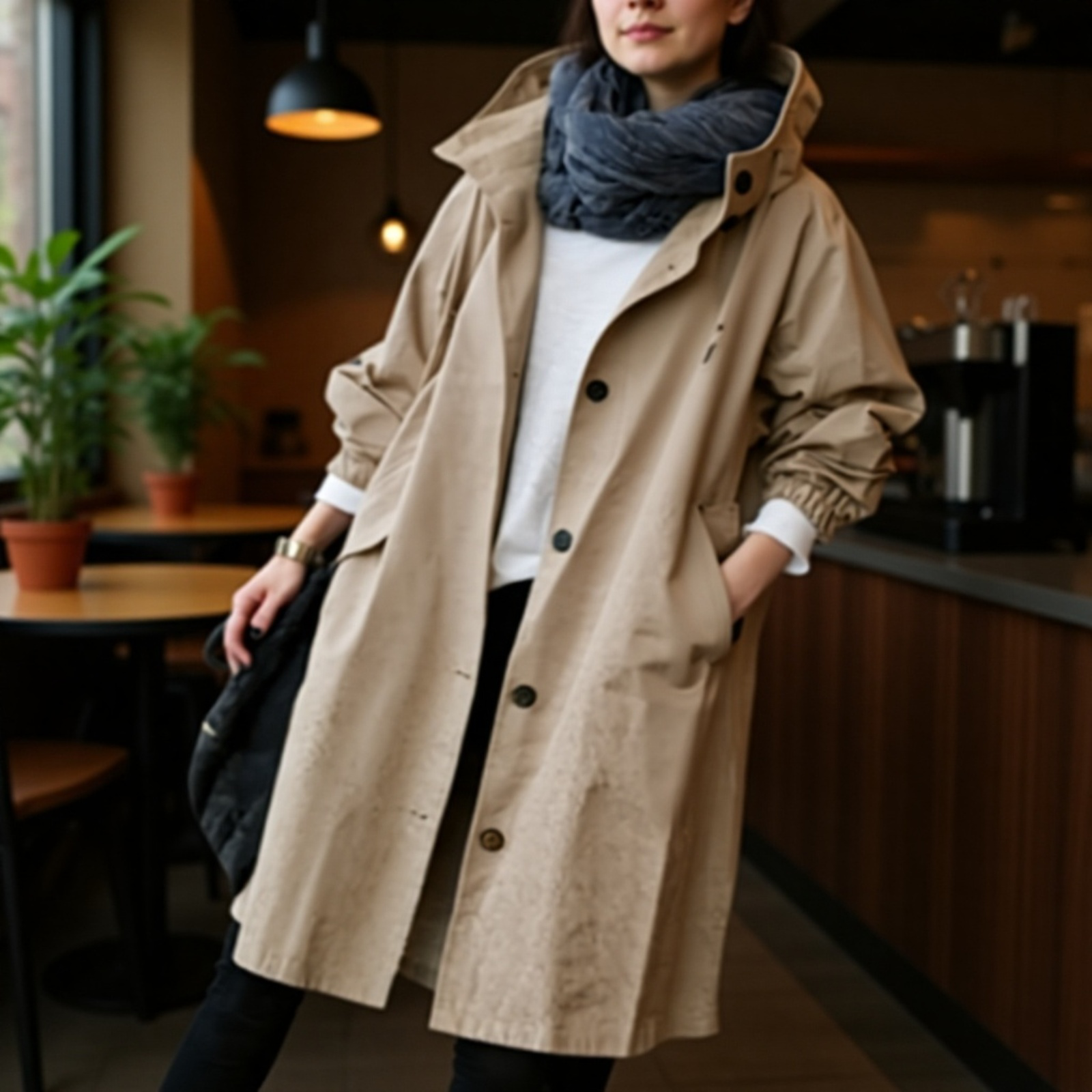 【Brelia-jp】2025年秋冬新作 おしゃれ カジュアル 長袖 ミドル丈 エレガント ゆったり ウエスト ボタンダウン トレンチコート レディース