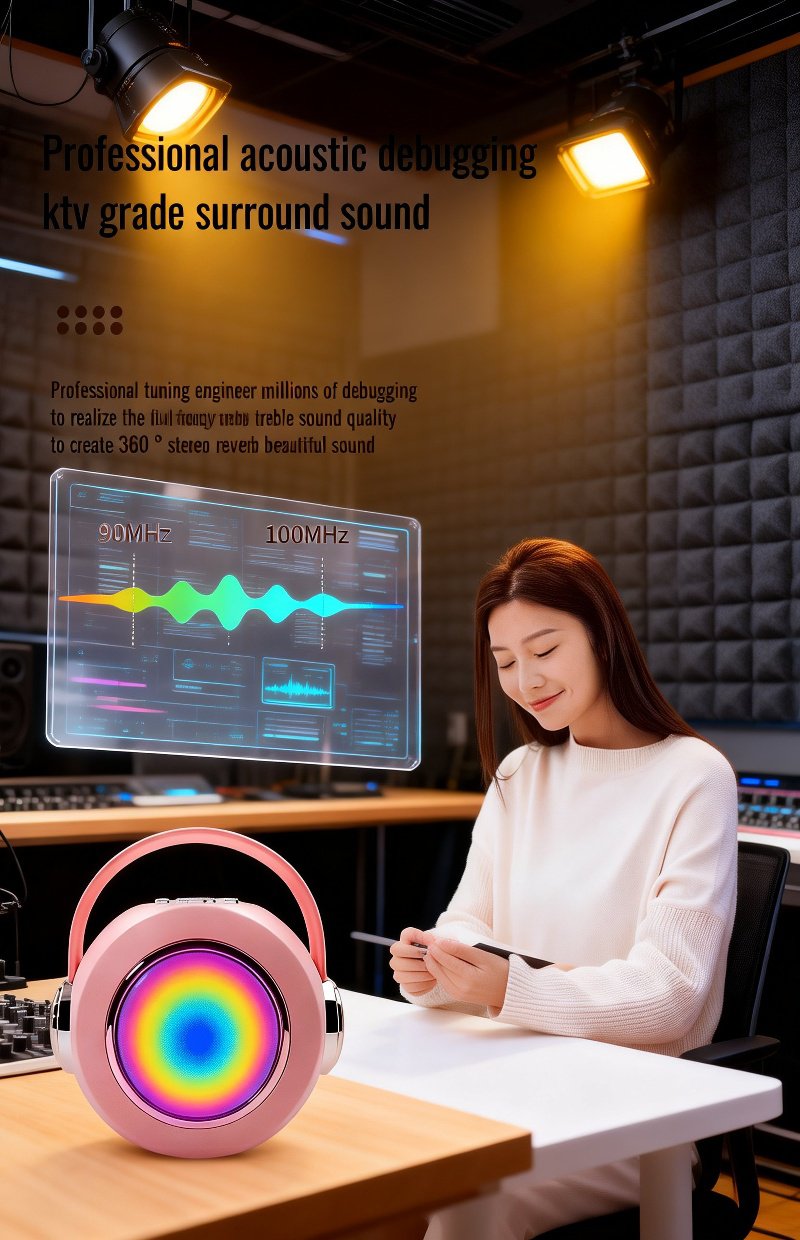 Children singing together with karaoke microphone