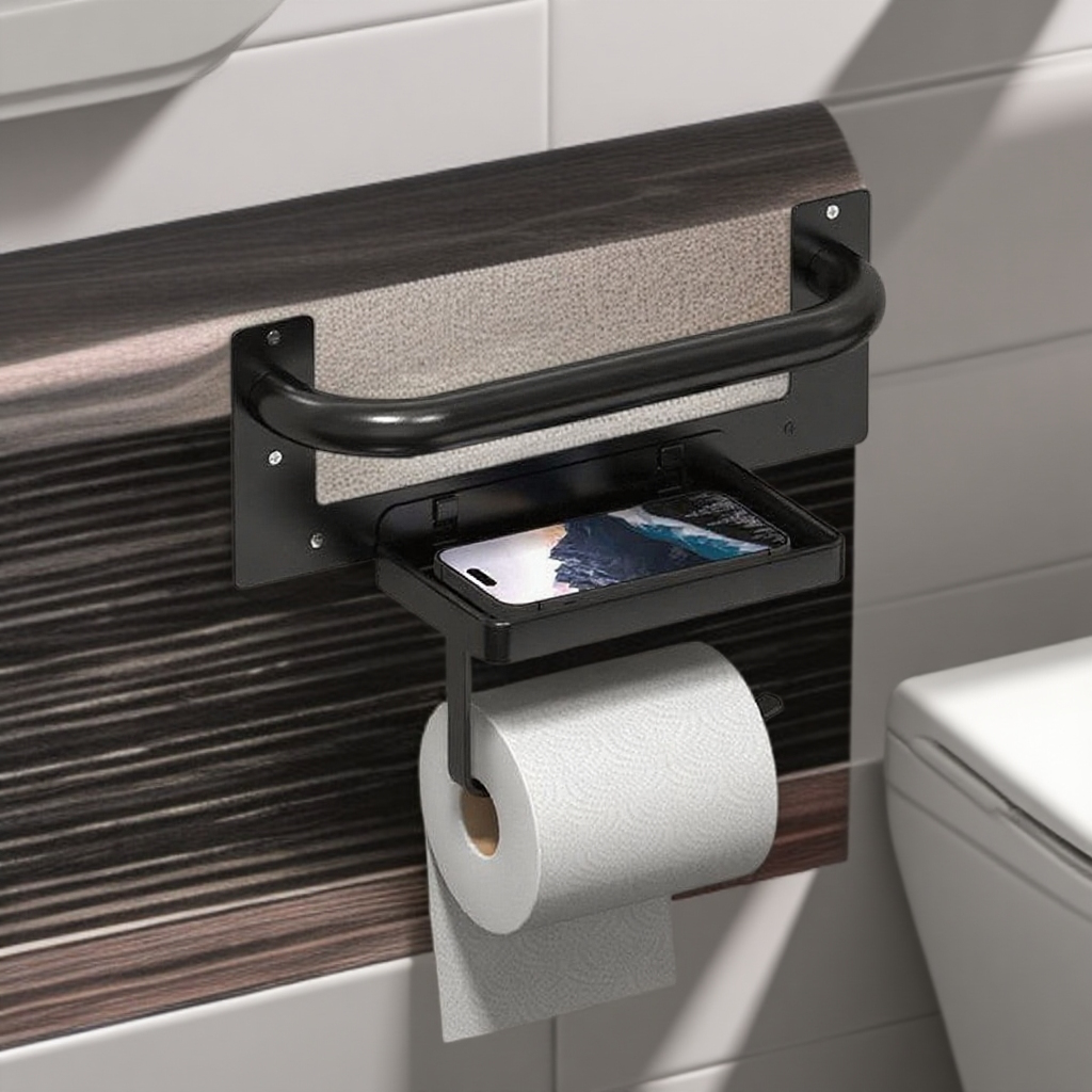  Držák toaletního papíru s madly, nástěnný držák na papírové ručníky, polička na mobilní telefon
