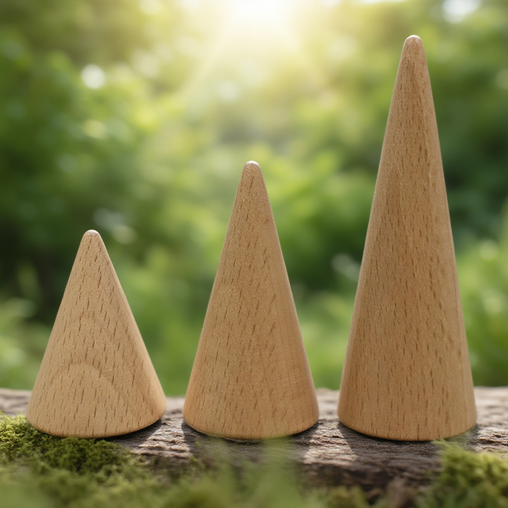 Dřevěný kuželový stojan na prsteny z bukového dřeva – držák na šperky