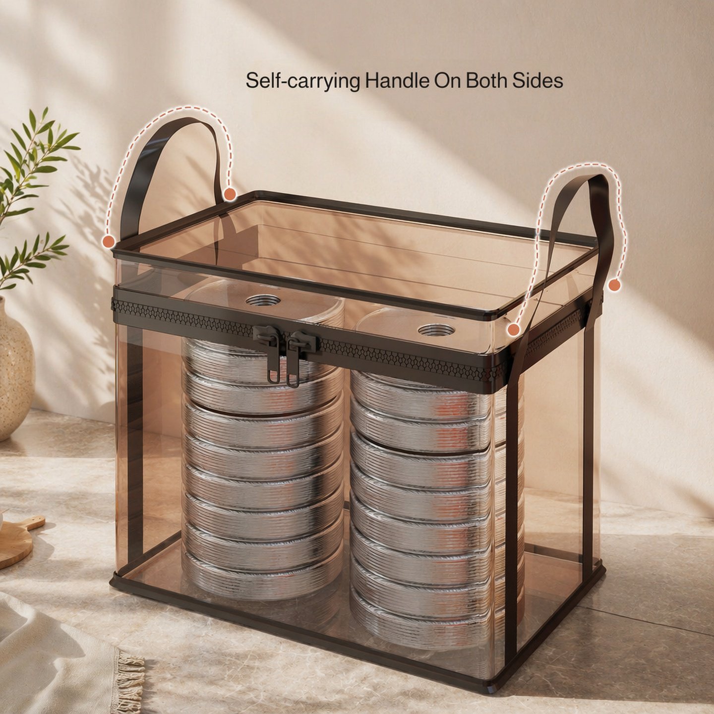 Household transparent toy storage box with lid, plush toy basket, building block and snack organizer