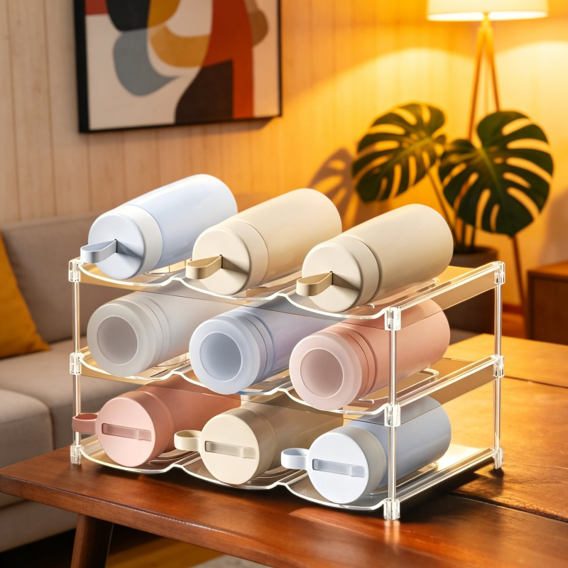 Soporte transparente multifuncional para vasos de agua domésticos