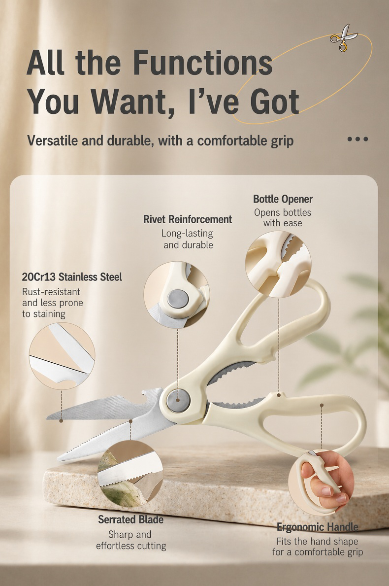 Professional kitchen scissors slicing through chicken bones