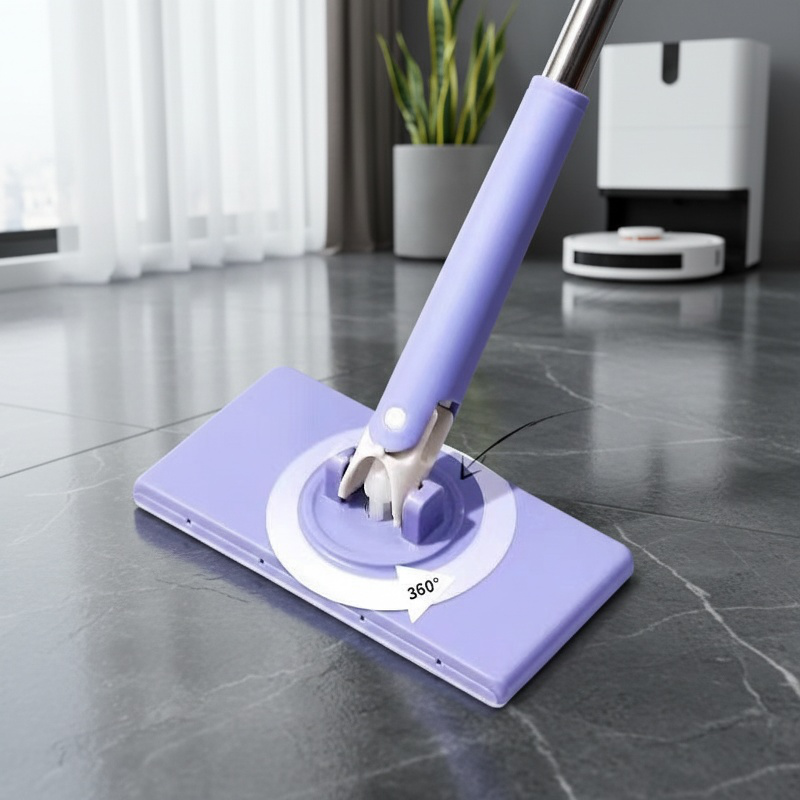 Household flat mop with washable microfiber pad
