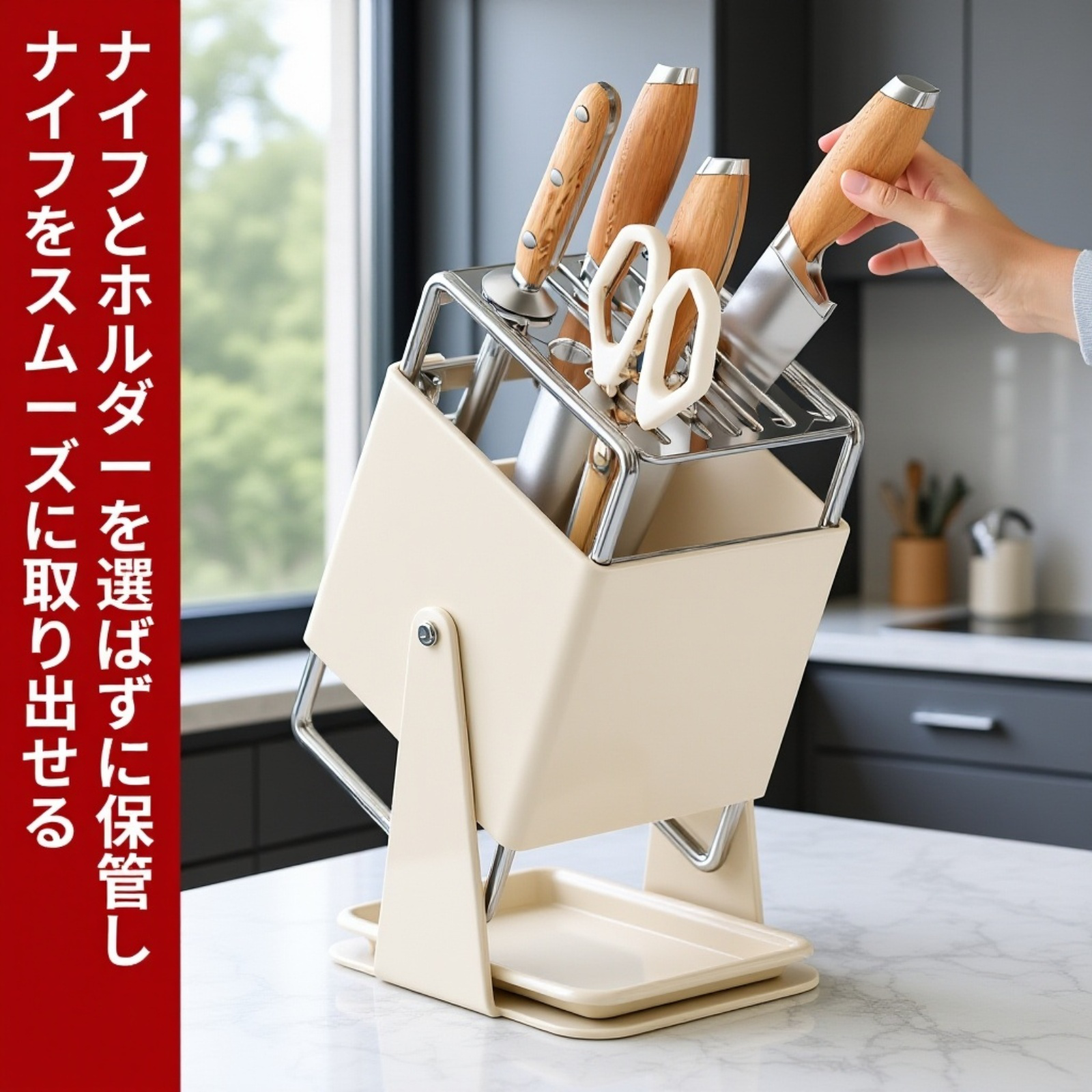 水トレイ付きで水切りができるナイフラック