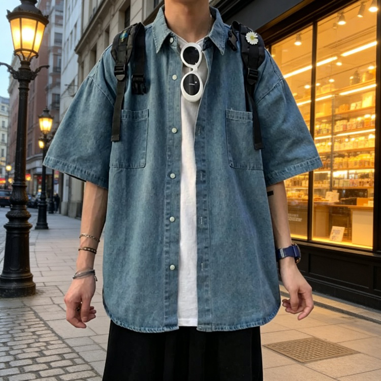 여름 캐주얼 데님 셔츠 코디