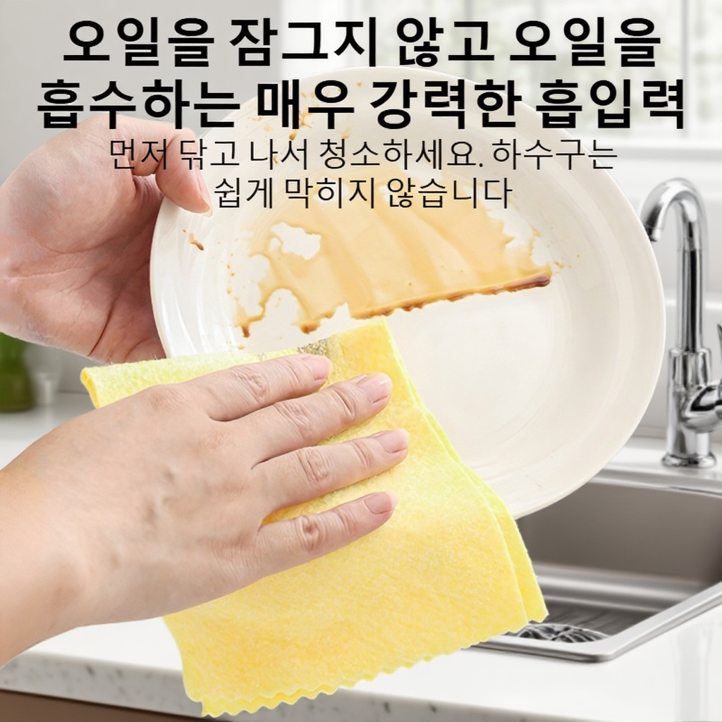  기름 제거, 부스러기 없는 수세미