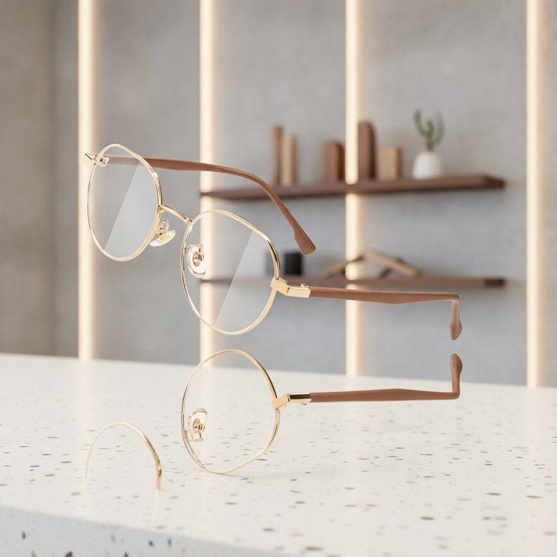 Rose Gold Irregular Metal Frame Reading Glasses