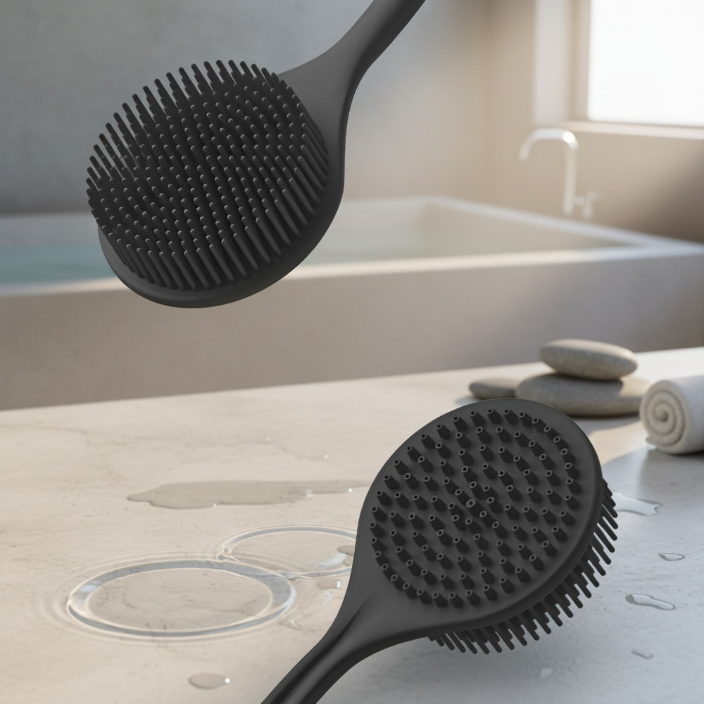 Multi-functional silicone bath brush set for cleansing, exfoliation, massage, and back scrubbing