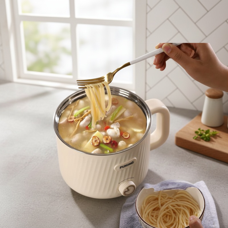 Compact electric hot pot with nonstick coating for students