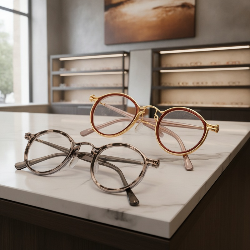 Lightweight vintage round eyeglasses side profile